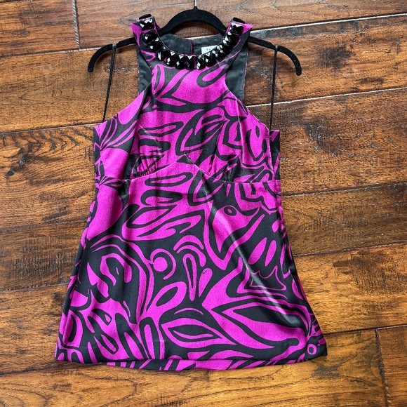 Trina Turk 100% Silk Purple and Black top - Picture 1 of 6
